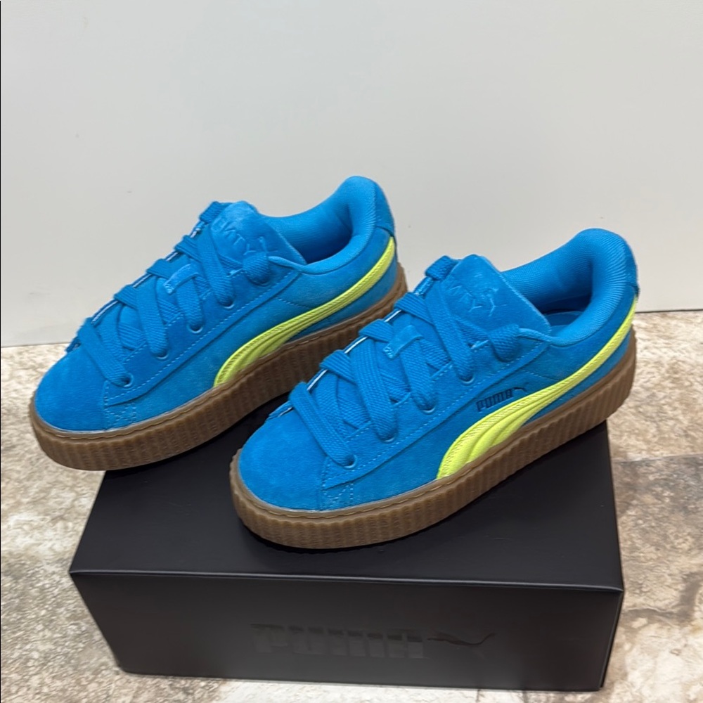 Puma FENTY Creeper Phatty Blue and Green Suede Sneakers